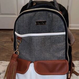 Itzy Ritzy Black and White Backpack with Brown Accents